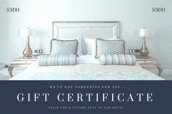 Hotel Gift Certificate Template Luxury Blue Gray Bedroom Hotel Gift Certificate Templates