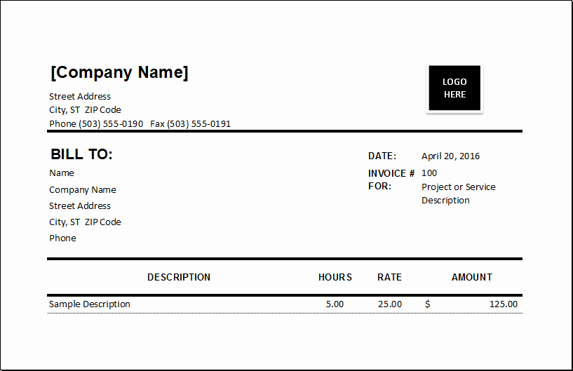 Hourly Invoice Template Excel Beautiful Hourly Services Invoice Template