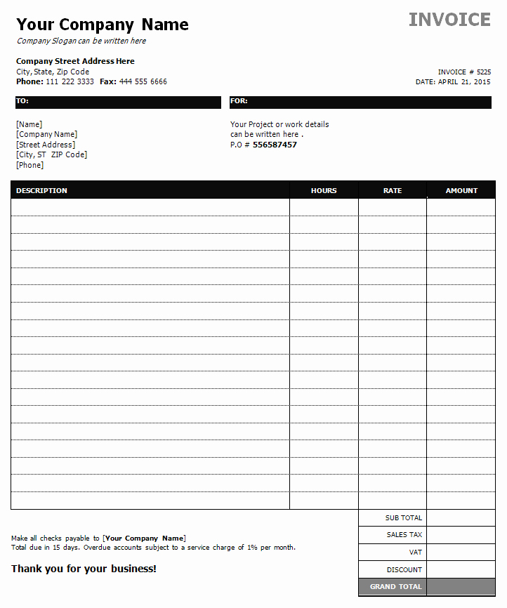 Hourly Invoice Template Excel Inspirational Hourly Invoice Template