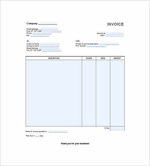 Hourly Invoice Template Excel New Hourly Invoice Template