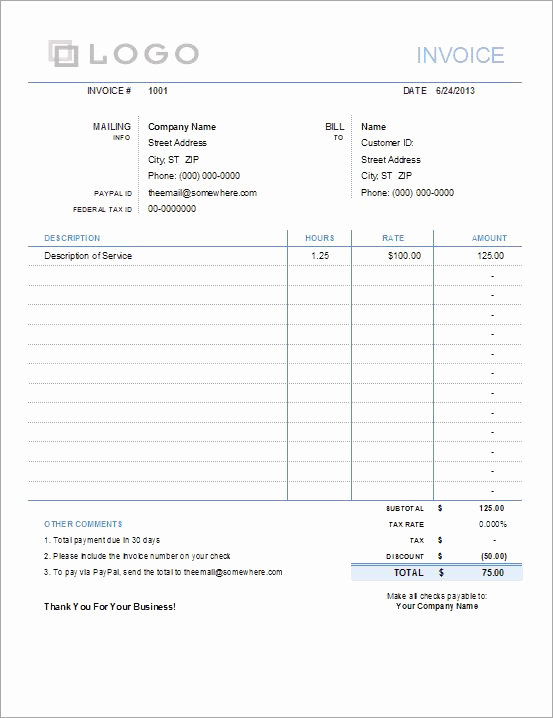 Hourly Invoice Template Excel Unique Download A Free Simple Hourly Rate Invoice Template for