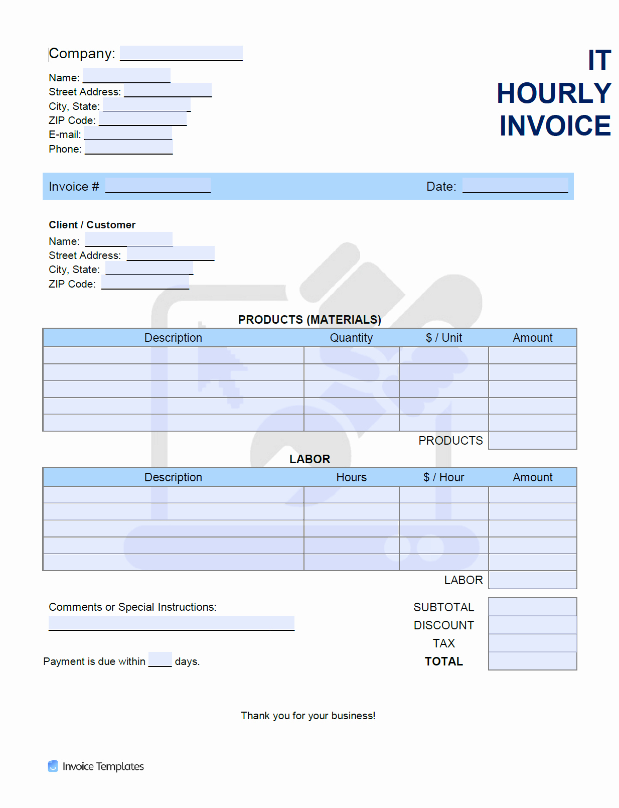 Hourly Invoice Template Excel Unique Free It Hourly $ Hr Invoice Template Pdf Word