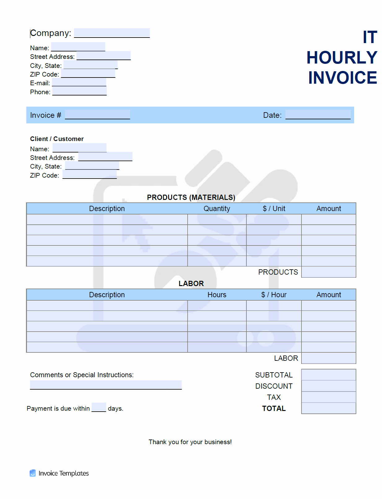 Hourly Invoice Template Excel Unique Free It Hourly $ Hr Invoice Template Pdf Word