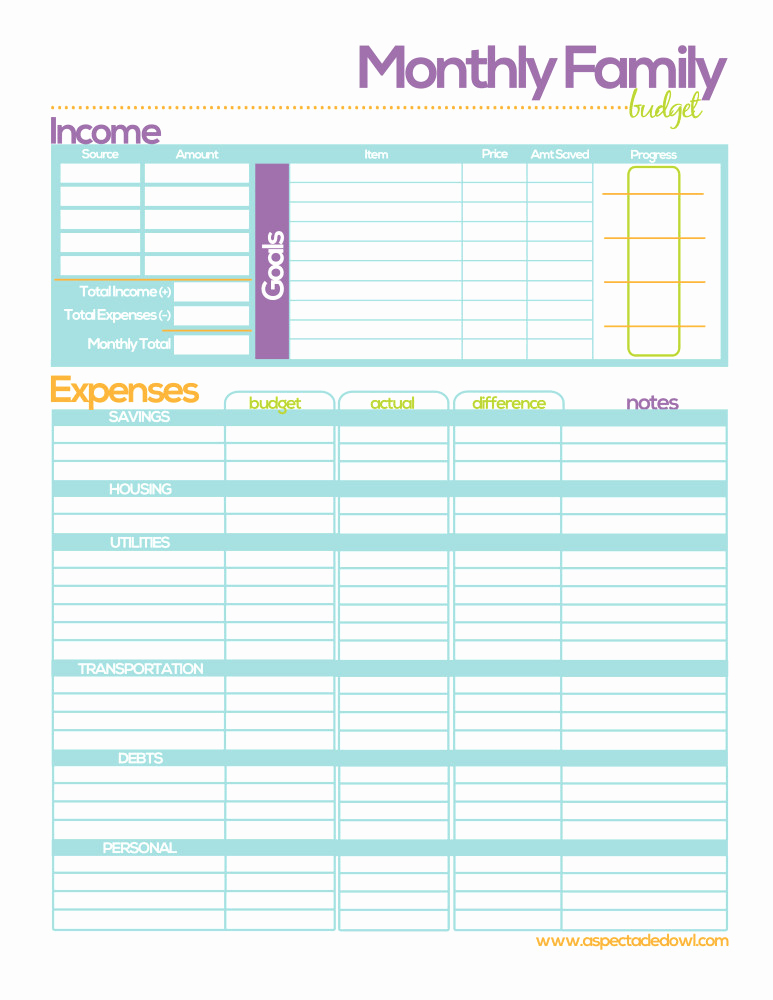 Household Monthly Budget Template Luxury Free Family Bud Printable A Spectacled Owl