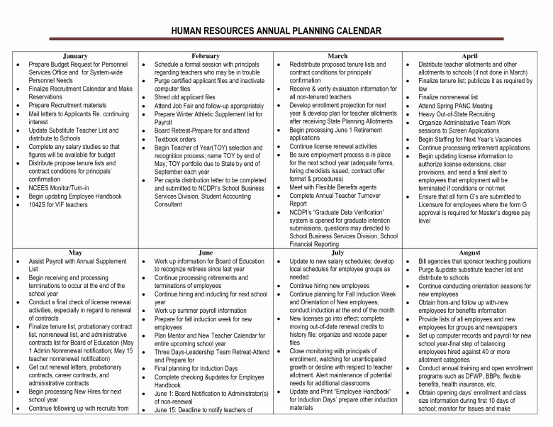 Human Resource Budget Template Elegant Annual Hr Calendar Free Calendar Template