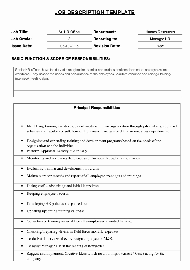 job description sepecification template