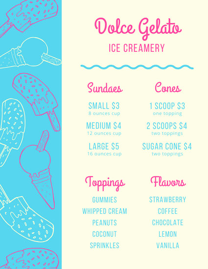 Ice Cream Menu Template Best Of Customize 205 Ice Cream Menu Templates Online Canva