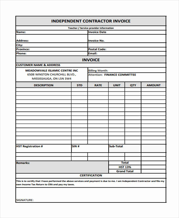 Independent Contractor Invoice Template Excel Fresh Contractor Invoice Template 10 Free Word Pdf format