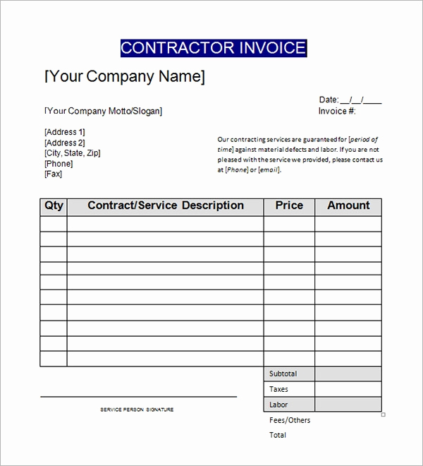 Independent Contractor Invoice Template Excel New Sample Contractor Invoice Templates 14 Free Documents