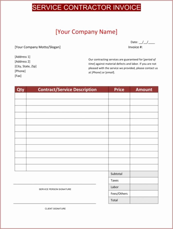 Independent Contractor Invoice Template Free Unique Contractor Invoice Template