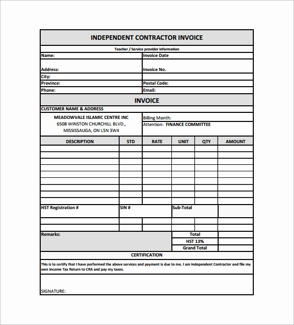 Independent Contractor Invoice Template Pdf Awesome 18 Contractor Receipt Templates Doc Excel Pdf