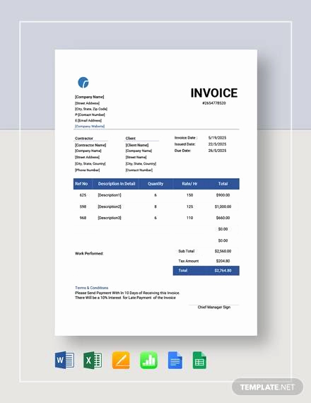 Independent Contractor Invoice Template Pdf Beautiful Free 13 Contractor Invoice Samples In Pdf Ms Word