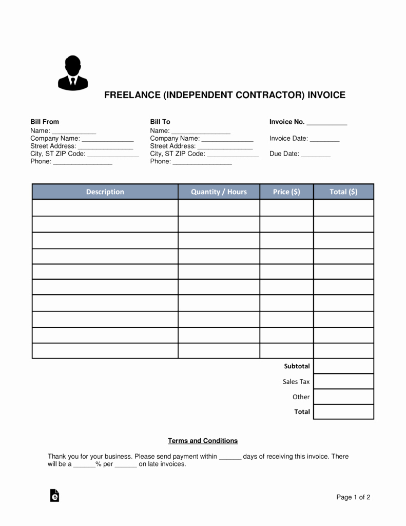 Independent Contractor Invoice Template Pdf Beautiful Free Freelance Independent Contractor Invoice Template