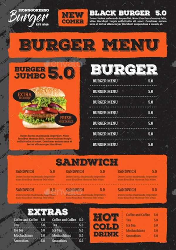 Indesign Menu Template Free Elegant 9 Burger Menu Templates Illustrator Shop Ms Word