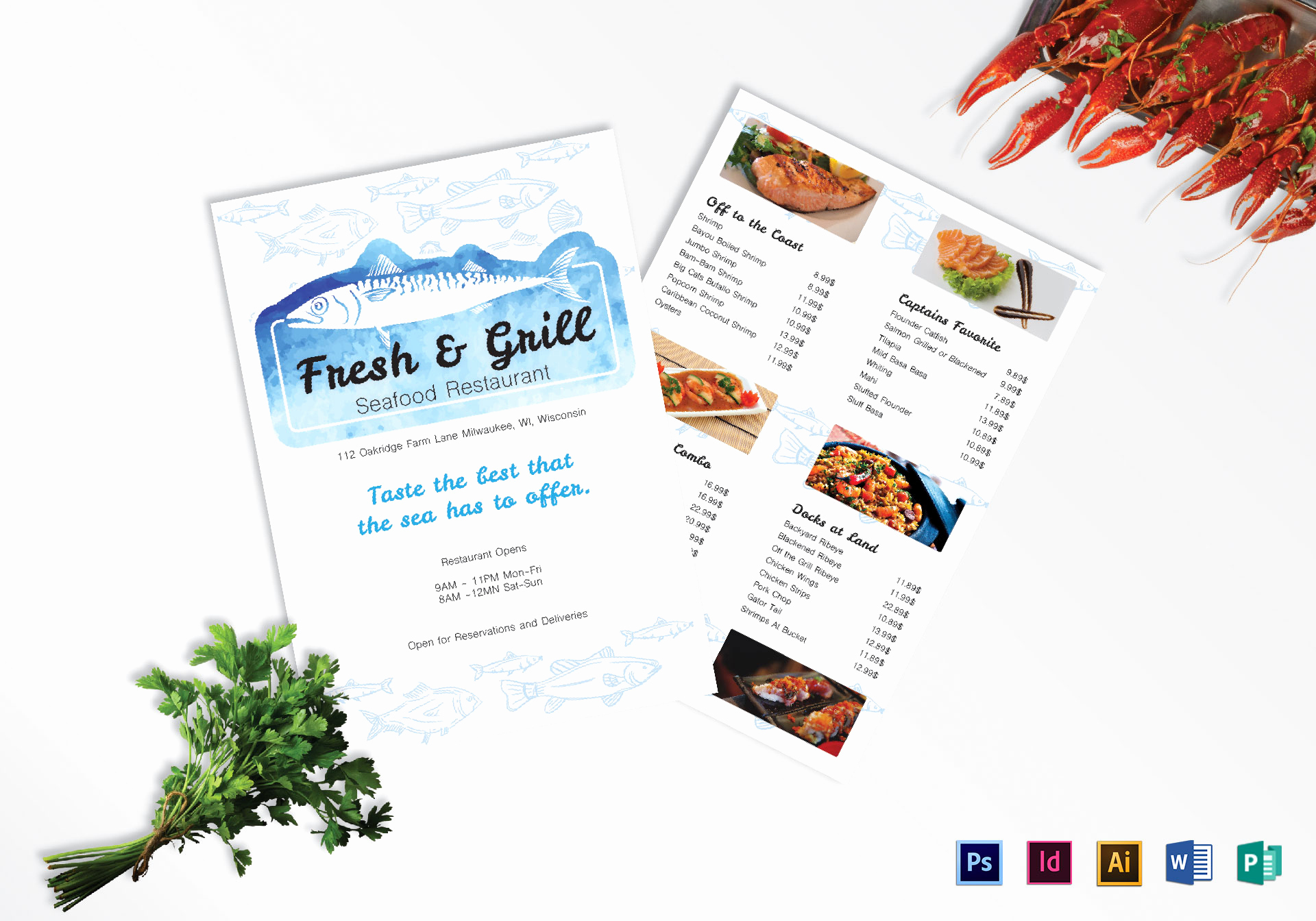 Indesign Menu Template Free Elegant Seafood Menu Design Template In Psd Word Publisher