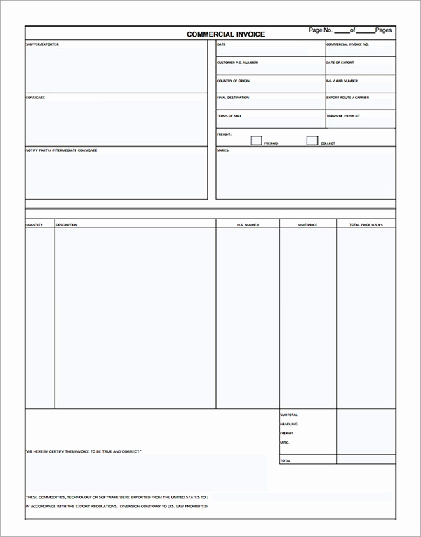 International Commercial Invoice Template Word Awesome Free 22 Mercial Invoice Templates In Google Docs