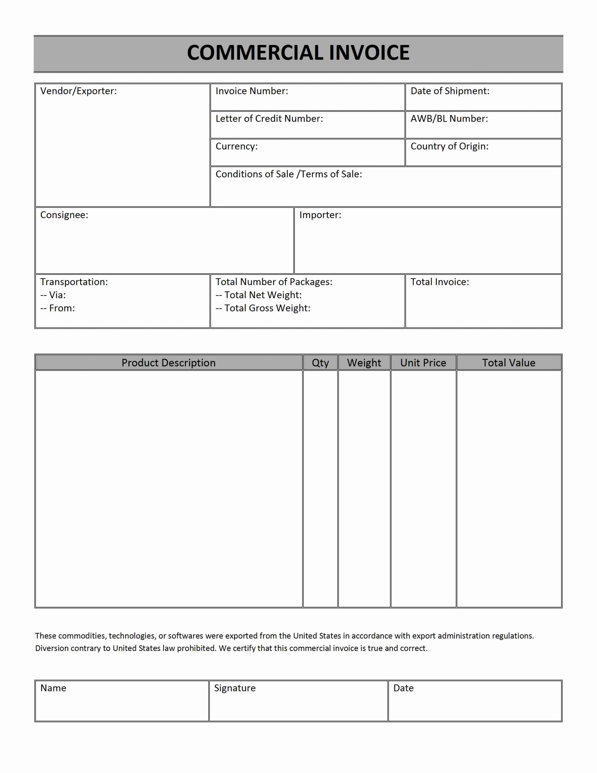 International Commercial Invoice Template Word Best Of Mercial Invoice