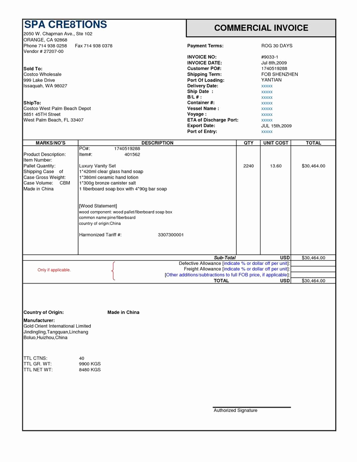 International Commercial Invoice Template Word Lovely Shipment Invoice International Mercial Invoice Template