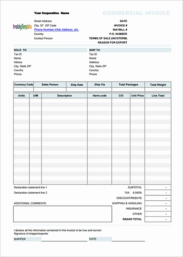 International Commercial Invoice Template Word Luxury Free 22 Mercial Invoice Templates In Google Docs
