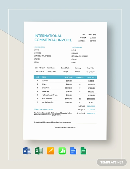 International Commercial Invoice Template Word New 38 Mercial Invoice Templates Word Excel Pdf Ai