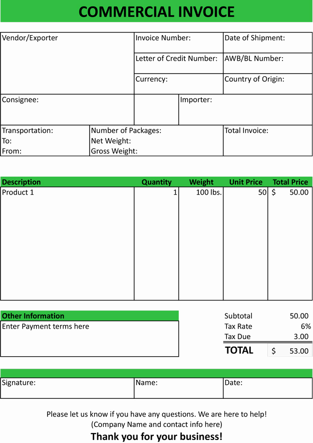 International Commercial Invoice Template Word Unique Mercial Template Sample form