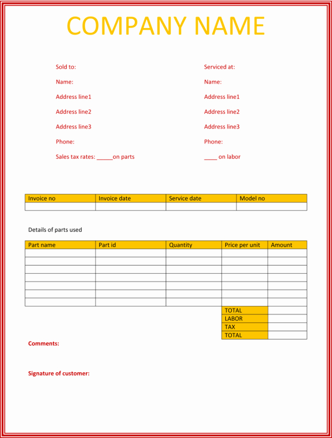 Invoice for Services Rendered Template Beautiful Line Invoice Template Word