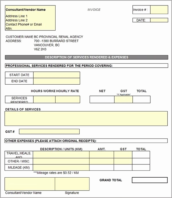 Invoice for Services Rendered Template Fresh Sample Contractor Invoice Templates Invoice