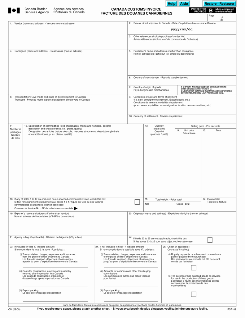 Invoice Template Fillable Pdf Awesome Free Canadian Mercial Invoice Template form Ci1 Pdf