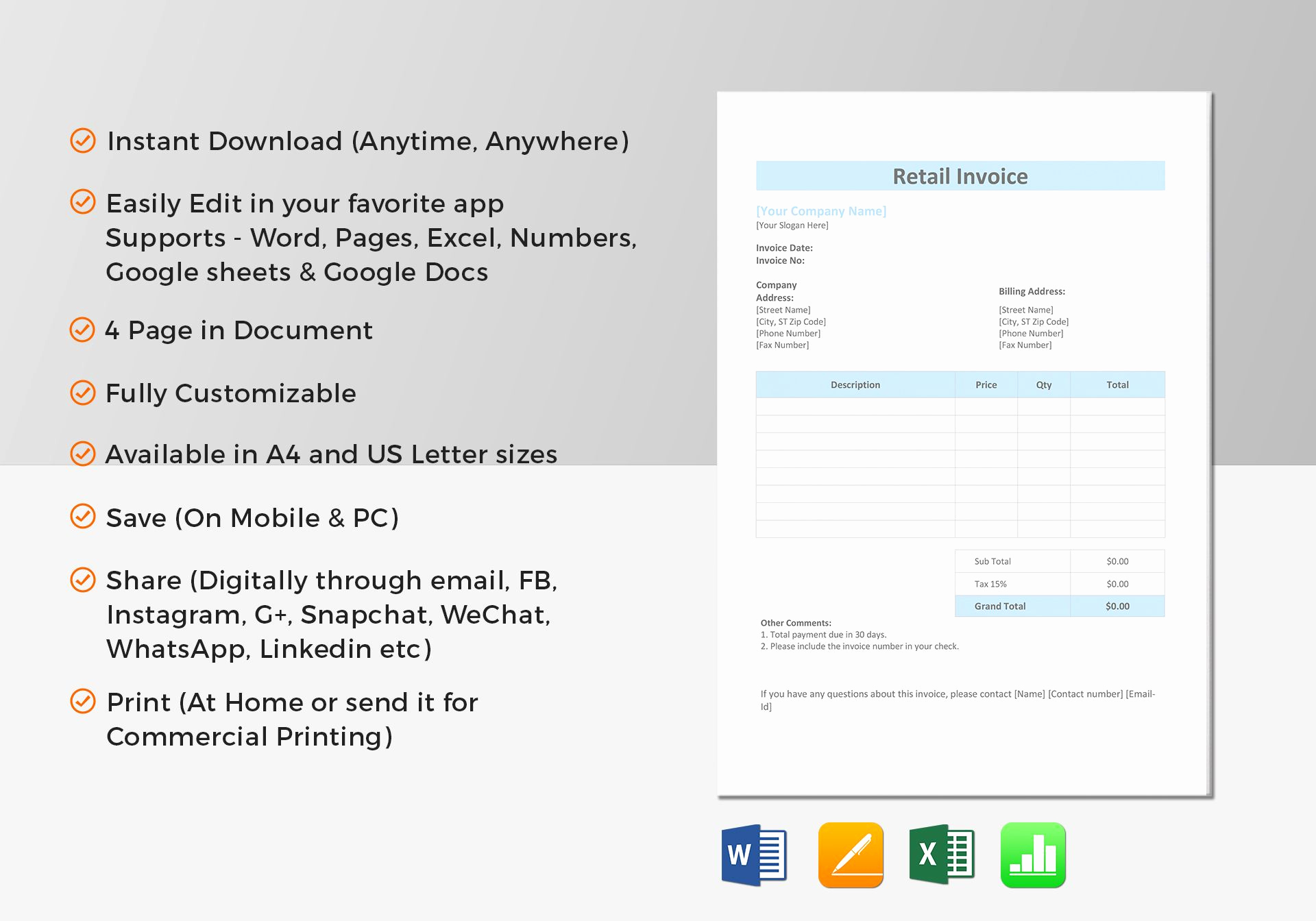 Invoice Template for Mac Inspirational Retail Invoice Template In Word Excel Apple Pages Numbers