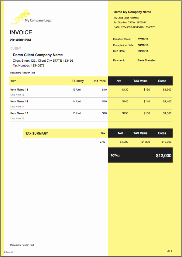 Invoice Template for Mac New Billsonar Invoice