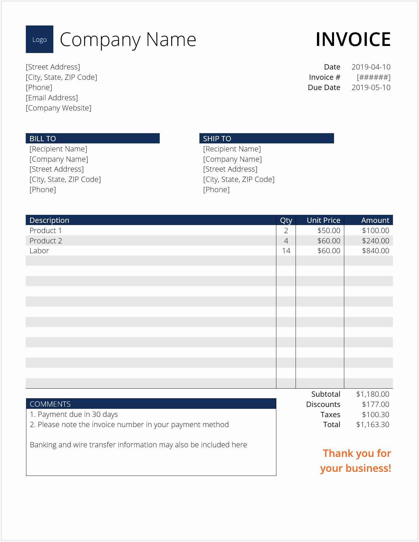 Invoice Template for Word Luxury Invoice Template Word Download Free Template at Cfi