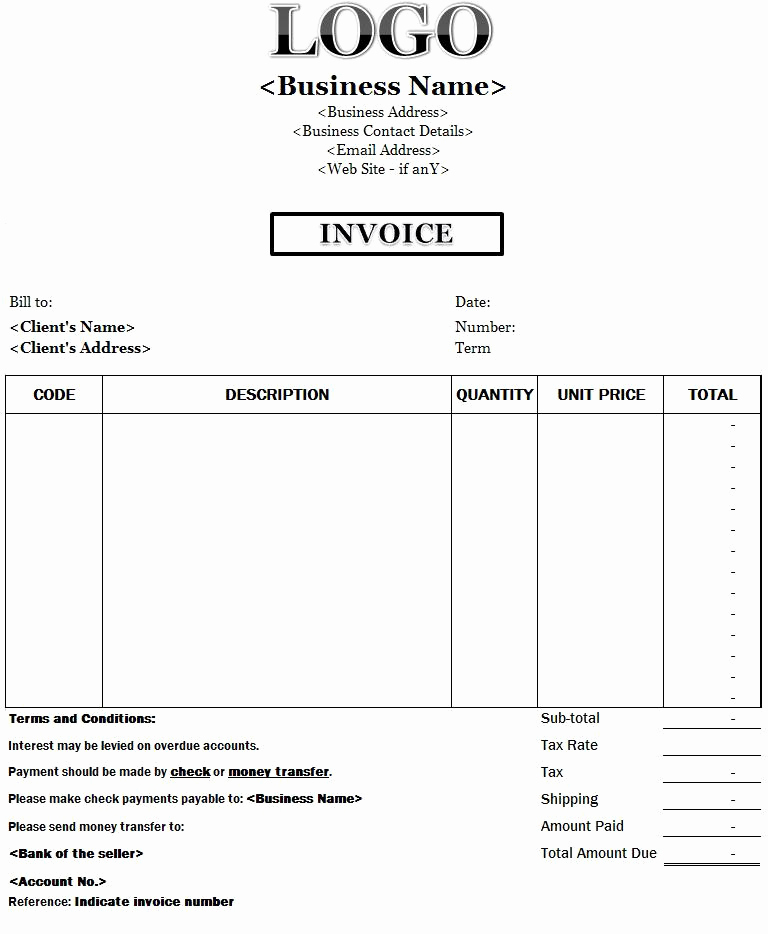 Invoice Template with Logo New Invoice Template with Logo