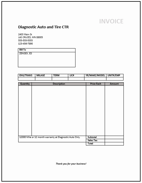 Invoice Template Word Download Free Elegant Mechanic Invoice Template – Free Invoice Templates