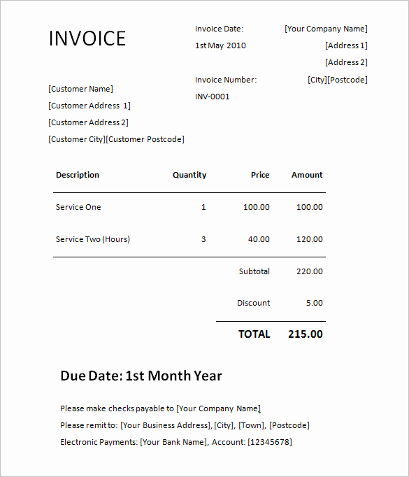 Invoice Template Word Download Free Inspirational 60 Microsoft Invoice Templates Pdf Doc Excel