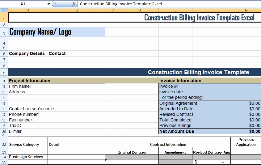 Invoice Tracking Template Excel Inspirational Get Construction Billing Invoice Template Excel Xls Free