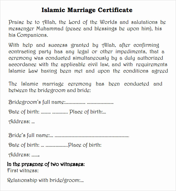 Islamic Marriage Certificate Template Elegant Marriage Contract 7 Free Pdf Doc Download