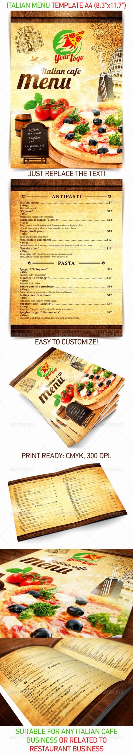 Italian Restaurant Menu Template Beautiful Italian Menu Template Food Menus Print Templates