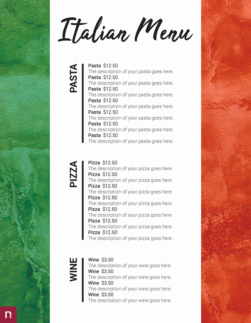 Italian Restaurant Menu Template New Free Restaurant Menu Templates