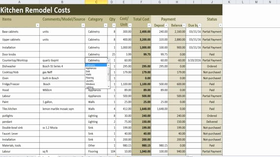 Kitchen Remodel Budget Template Fresh Kitchen Remodel Costs Calculator Excel Template