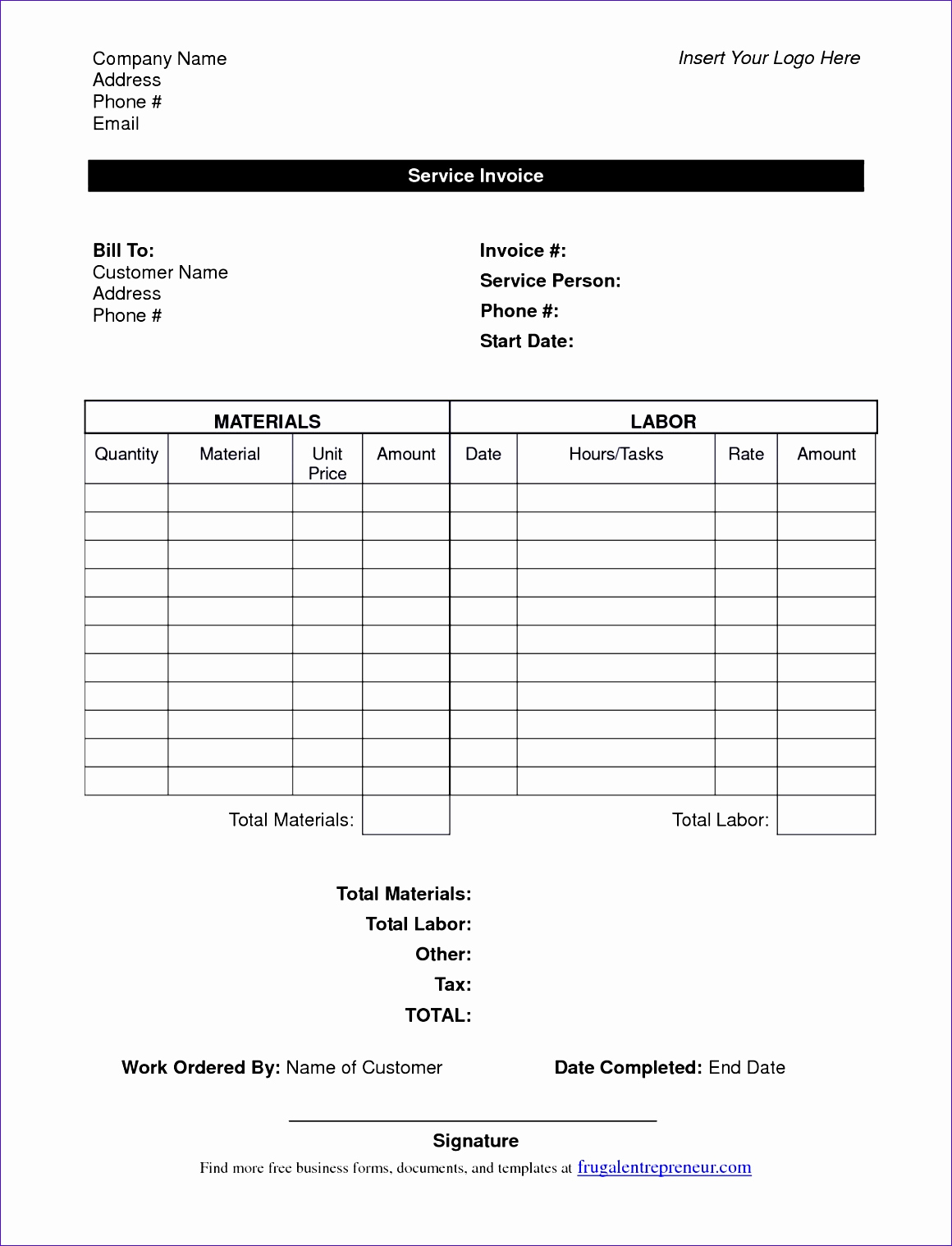 Labor Invoice Template Excel Beautiful 7 Service Invoice Template Excel Exceltemplates
