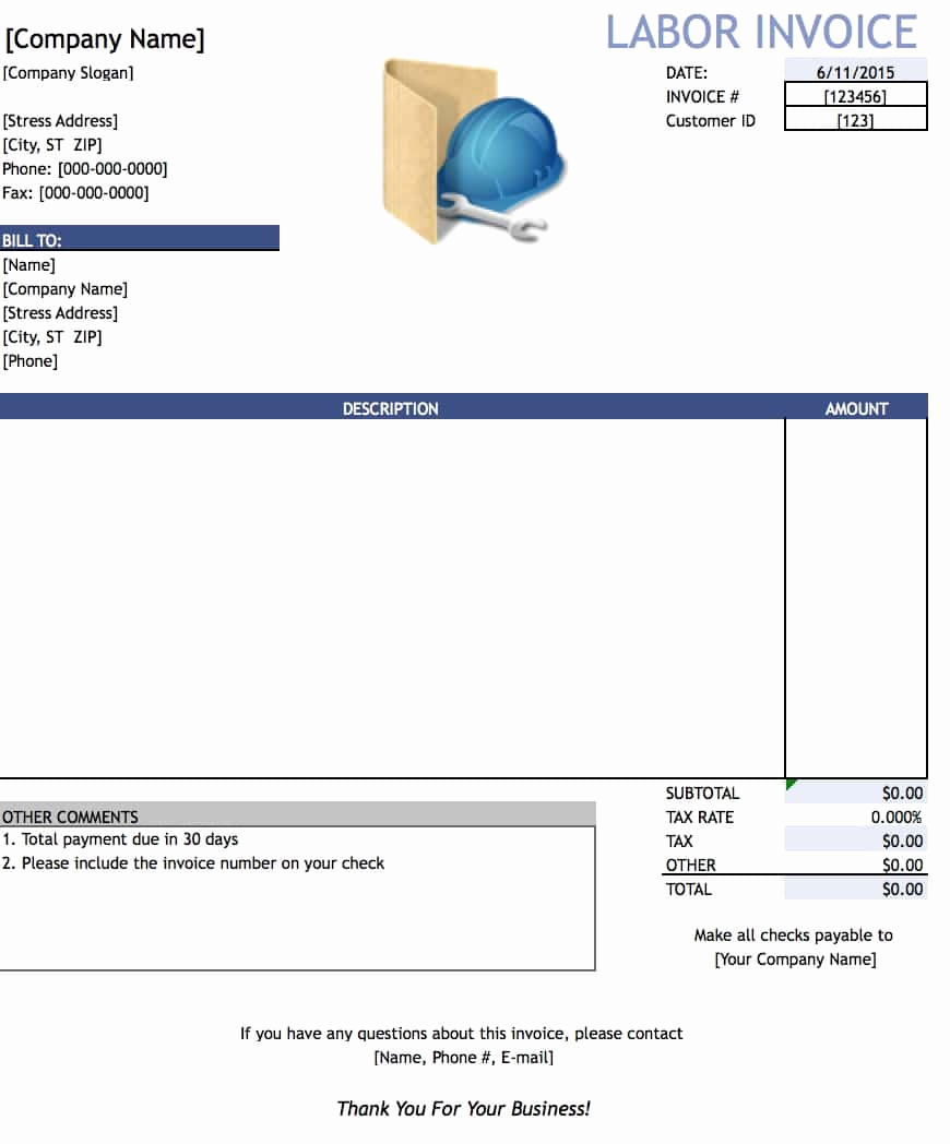 Labor Invoice Template Excel Best Of Free General Labor Invoice Template Excel Pdf