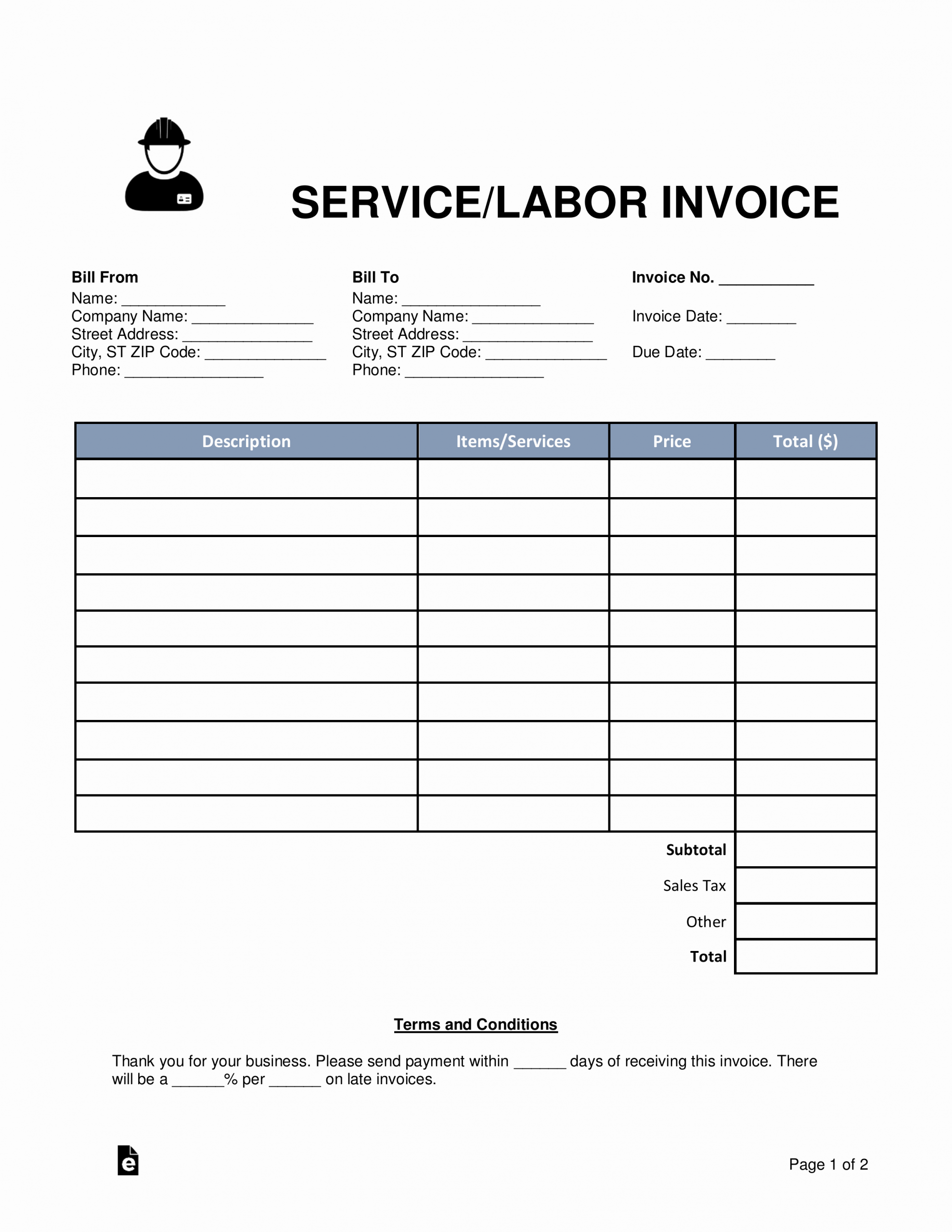 Labor Invoice Template Excel Elegant Free Service Labor Invoice Template Word Pdf