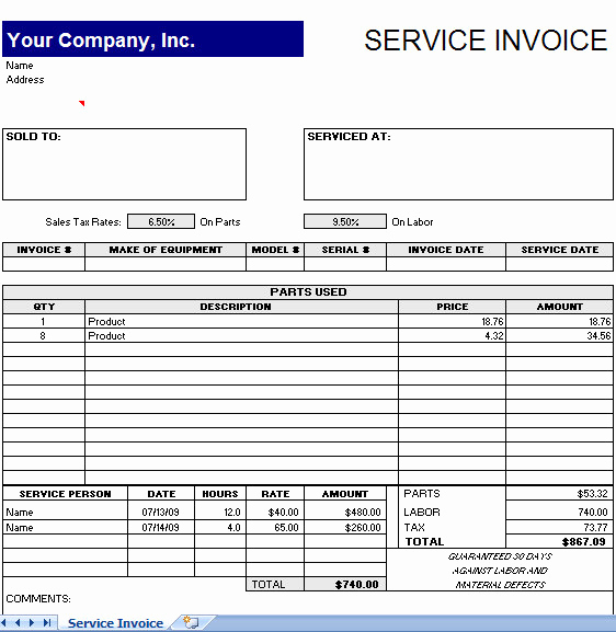 Labor Invoice Template Excel Luxury Service Invoice Template Excel