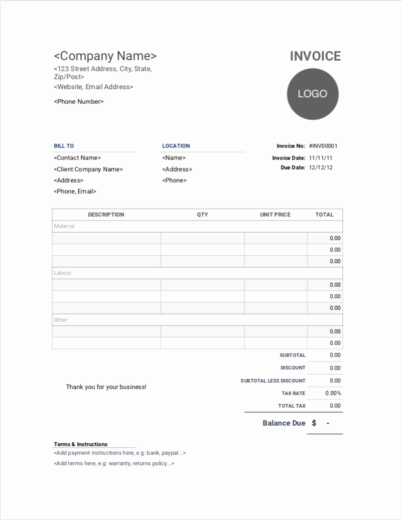 Labor Invoice Template Word Elegant Construction Invoice Template