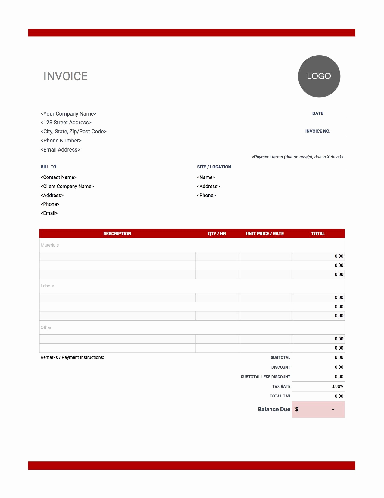 Labor Invoice Template Word Lovely Contractor Invoice Templates Free Download