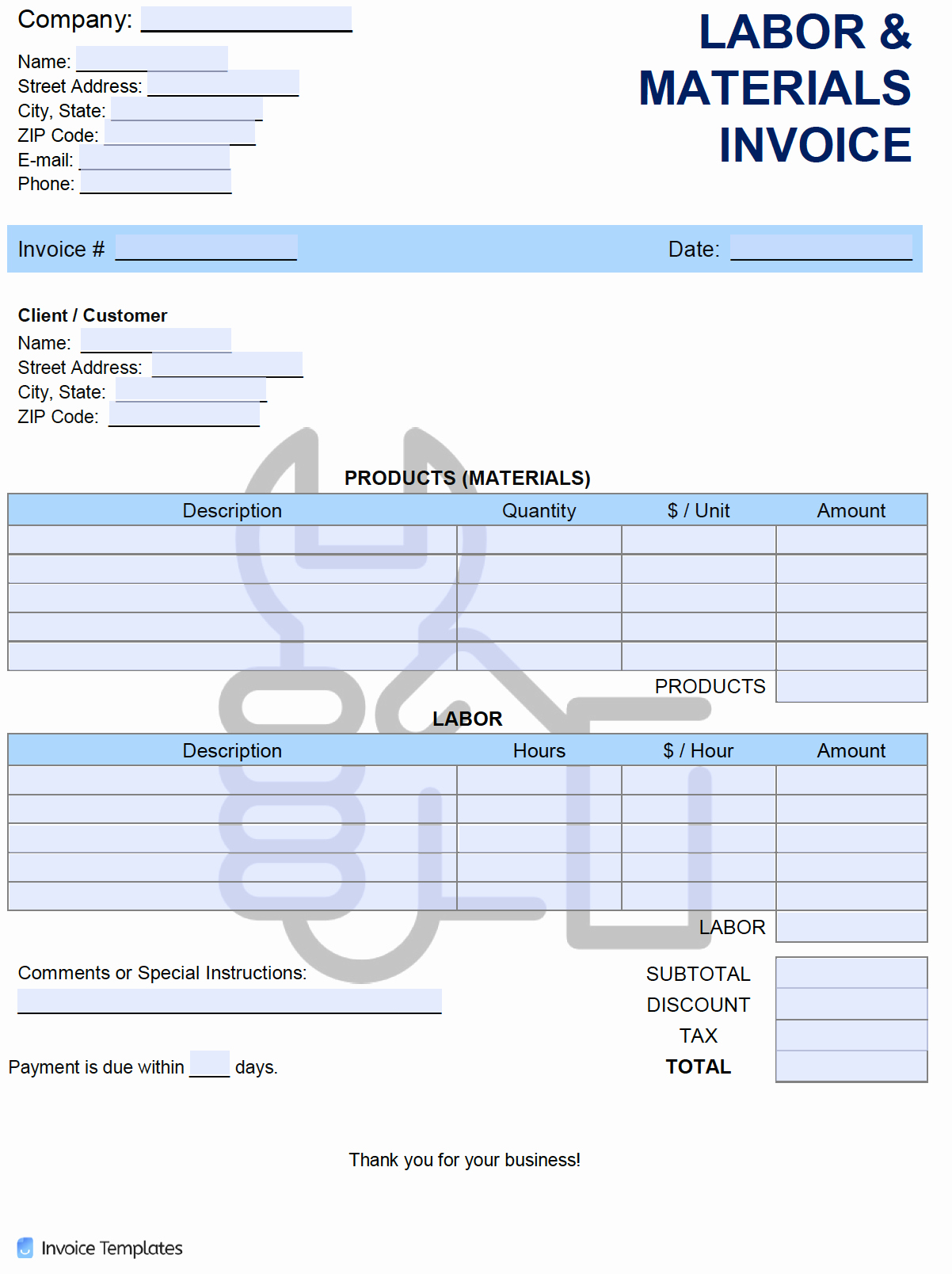 Labor Invoice Template Word Luxury Free Labor and Materials Invoice Template Pdf Word