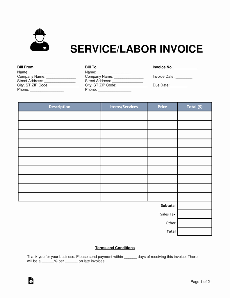 Labor Invoice Template Word Unique Free Service Labor Invoice Template Word Pdf