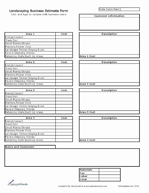 Landscaping Invoice Template Free Fresh Landscaping Business Estimate form Excel