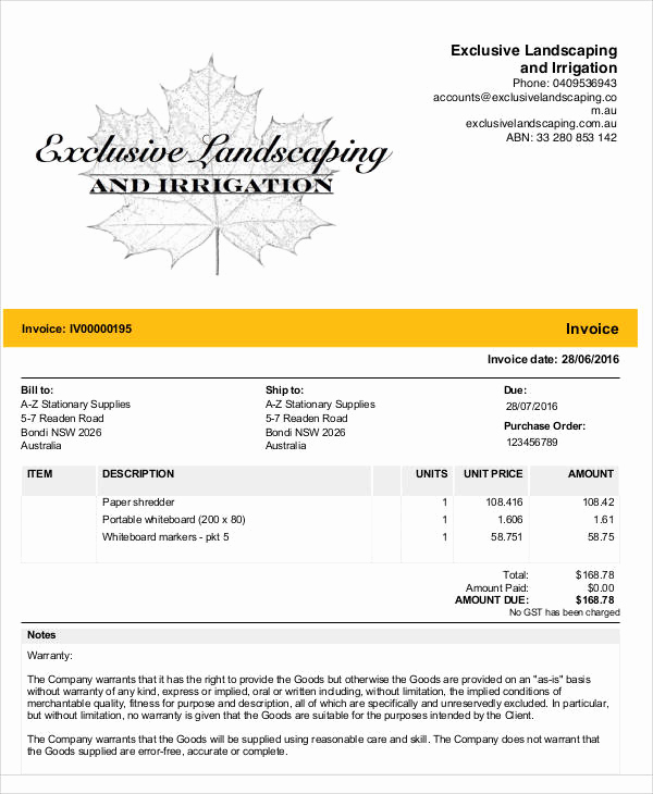 landscaping invoice