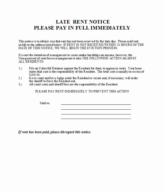 Late Rent Notice Template Beautiful 34 Printable Late Rent Notice Templates Templatelab